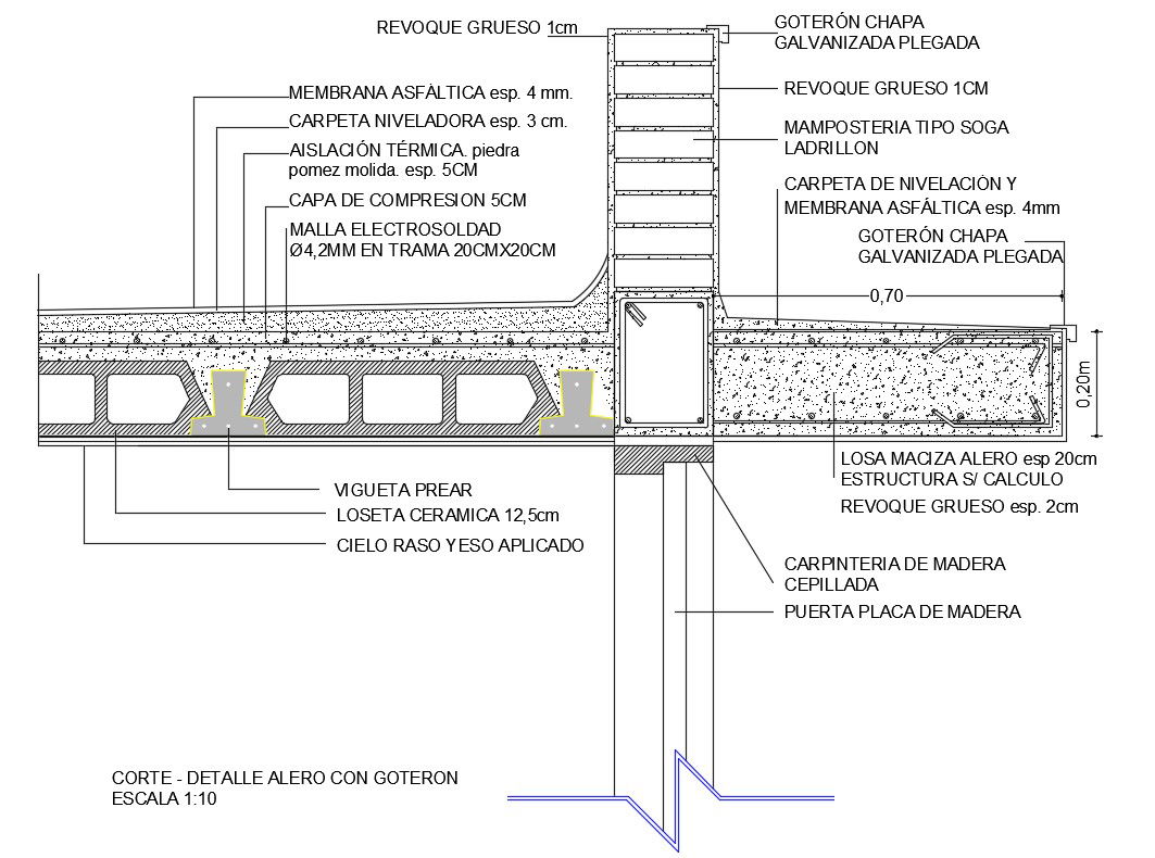 Constructive structure details of eave wall with goteron dwg file