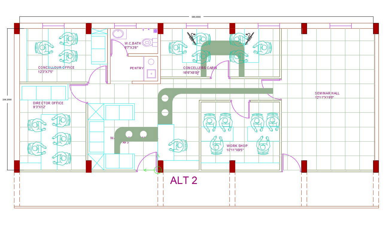 Consulting Office With Furniture And Beam Layout Plan AutoCAD File