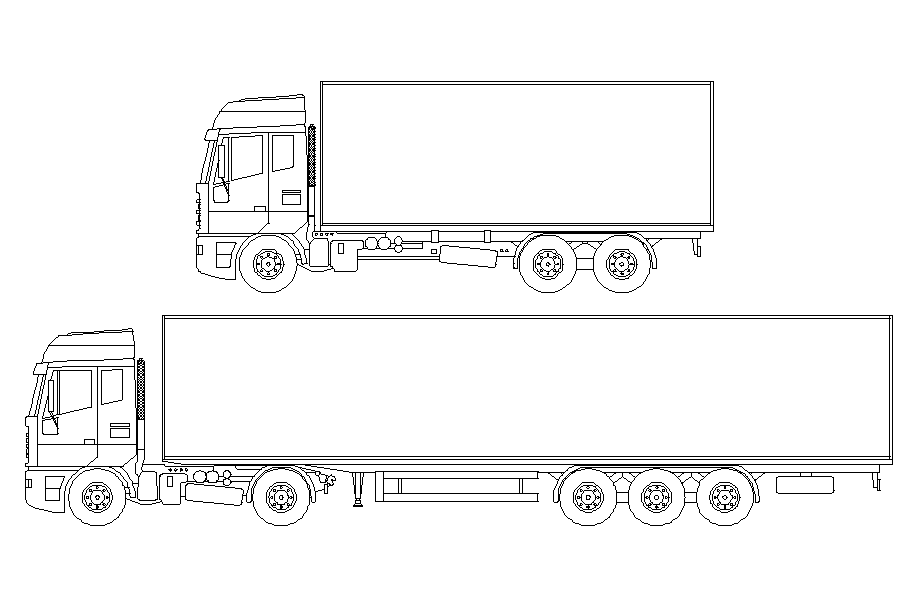 Container Lorry 2D Design in AutoCAD Drawing Model