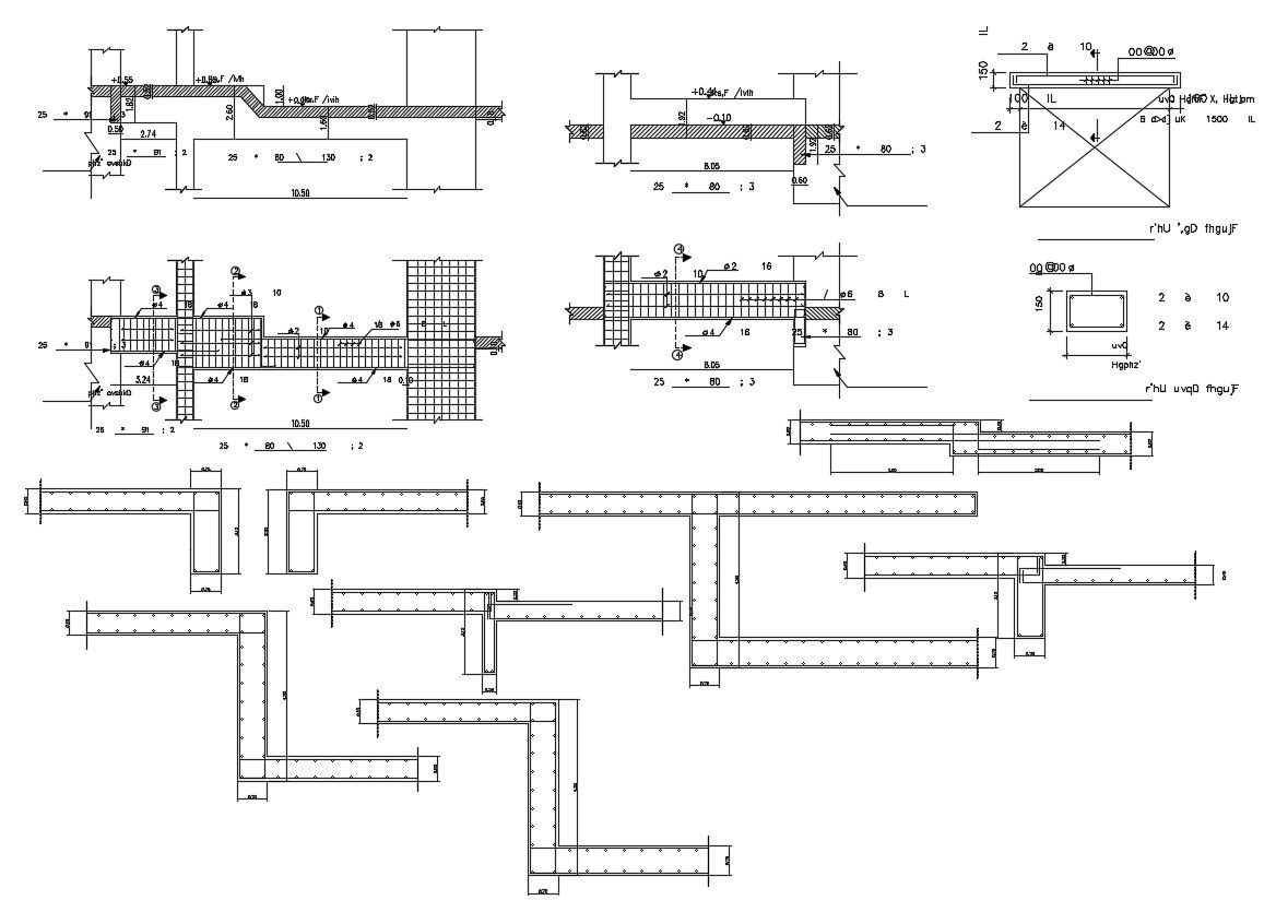 Continuous Rectangular Beams Section CAD Drawing Download Free DWG File