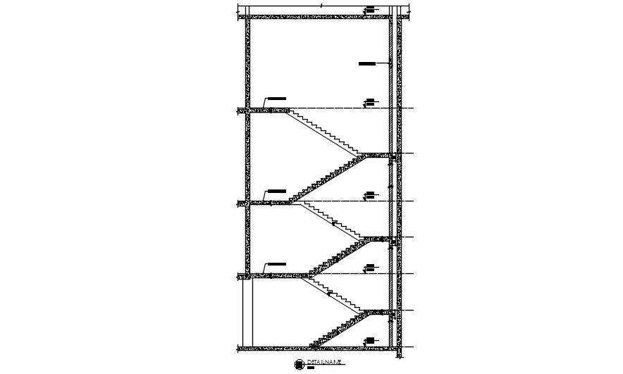 Continuous staircase typical section details of G+2 building are given in this AutoCAD Drawing File.