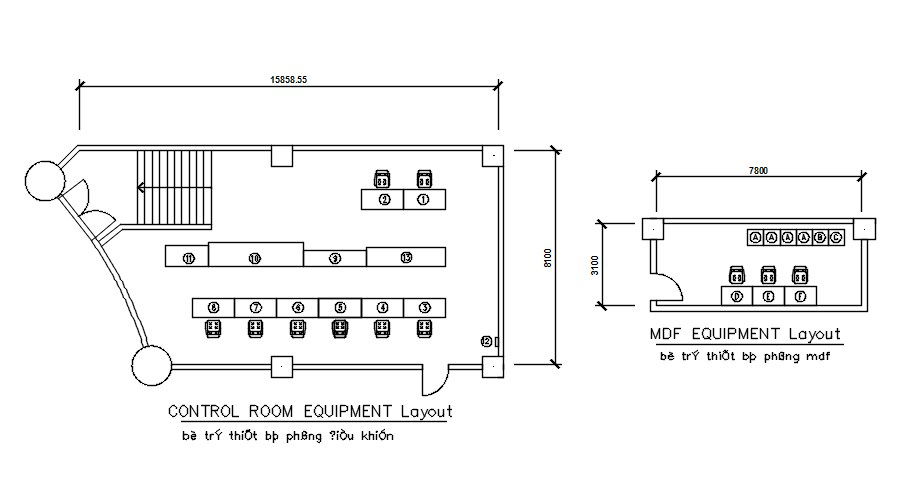 Control room equipment layout in detail AutoCAD drawing, dwg file, CAD file