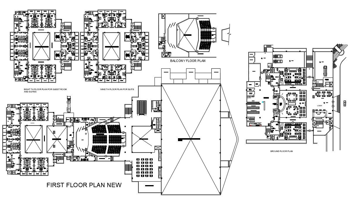 Convention Hall CAD Drawing with Floor Plans and Parking Layout
