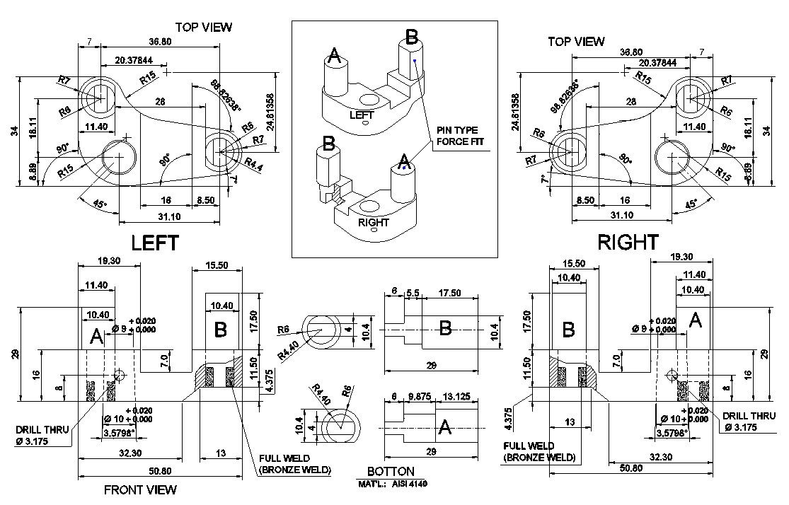 Conveyor Dog( Small Bore) left and right with Botton Section and Elevation detailed drawing is given in this CAD DWG file.Download now.
