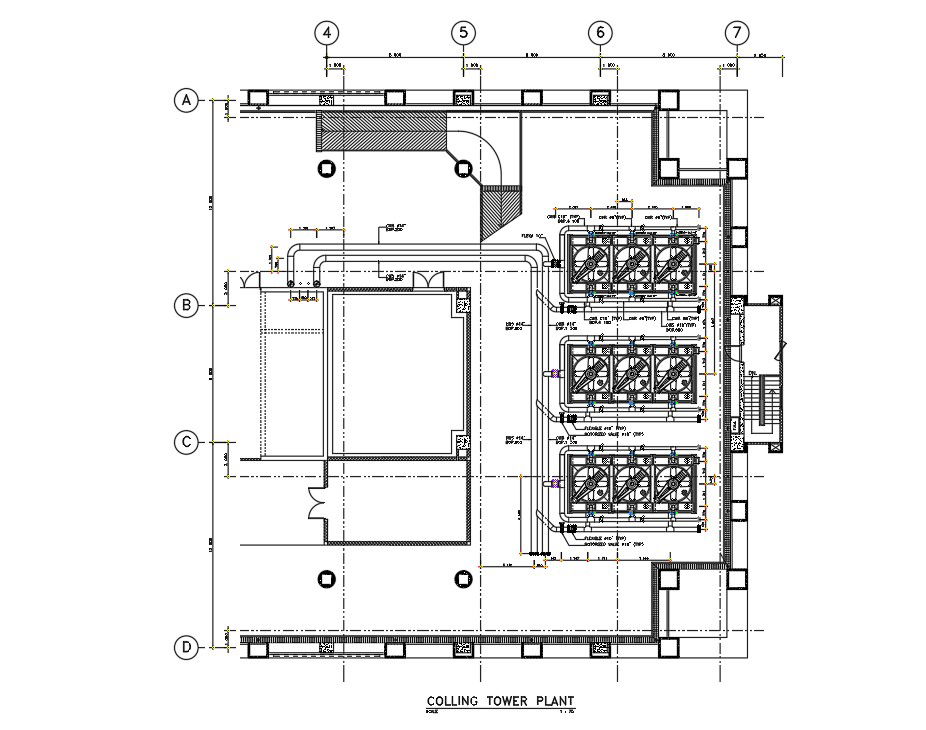 Cooling tower plant details of the hospital building drawing file is given in the 2D Autocad model. Download the Autocad 2D DWG drawing file.