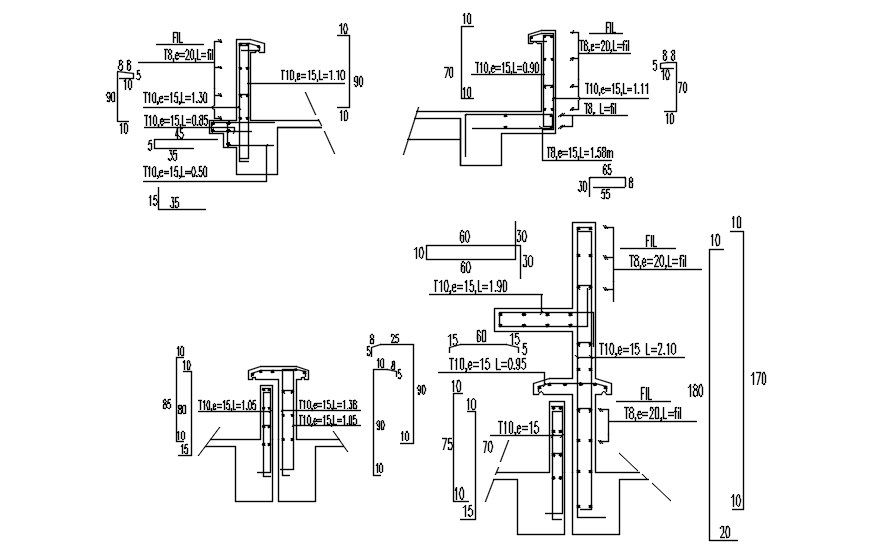 Coping reinforcement details in AutoCAD 2D drawing, CAD file, dwg file