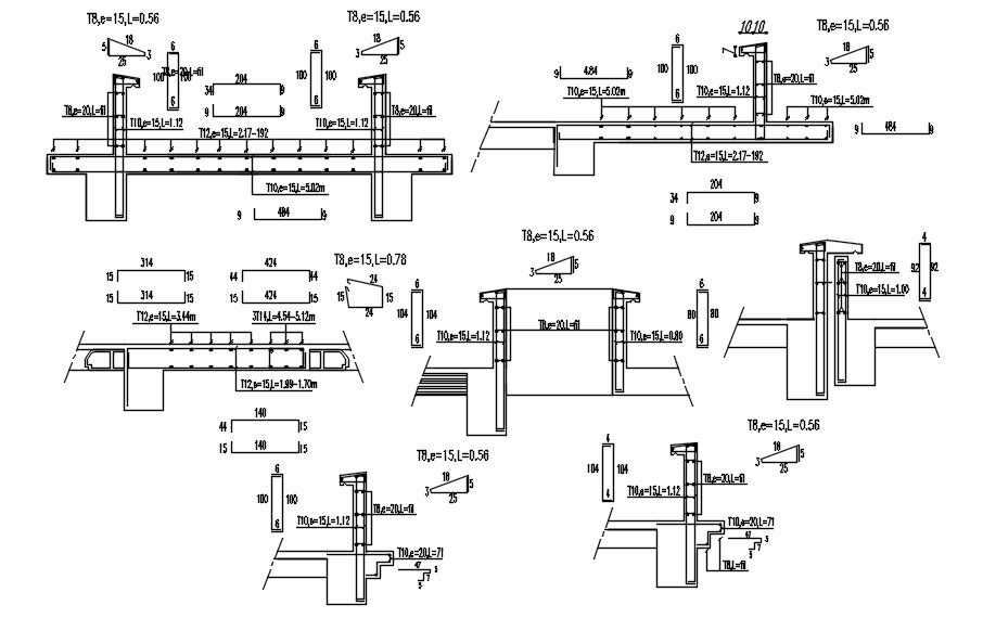 Coping structure reinforcement details in AutoCAD 2D drawing, CAD file, dwg file
