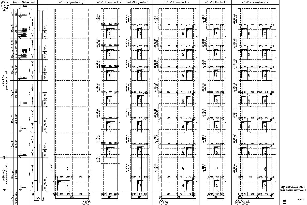 Core and wall section details AutoCAD file