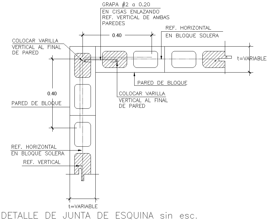 Corner Joint Detail for block Wall DWG AutoCAD File