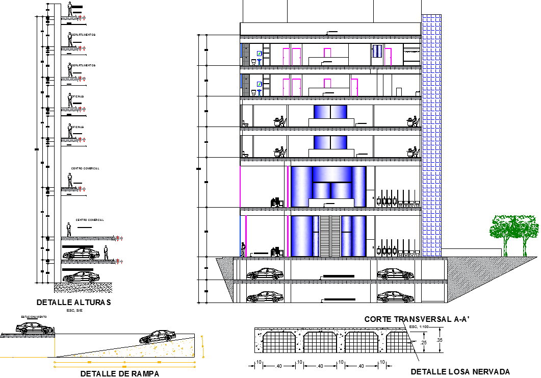 Corporate Building Section Plan dwg file