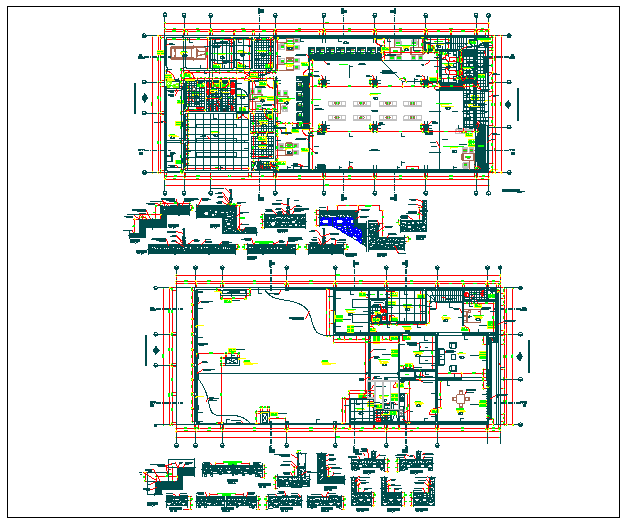 Corporate building floor plan detail and structure detail view dwg file