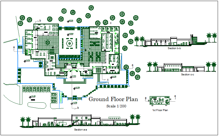 Corporate building floor plan detail view dwg file
