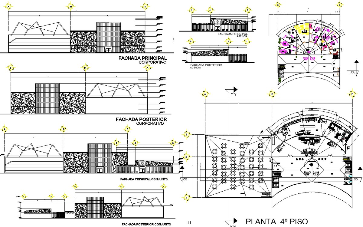 Corporate building structure plan elevation view detail dwg file