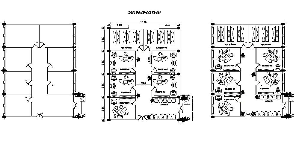 Corporate building two floor plan and cover plan details dwg file