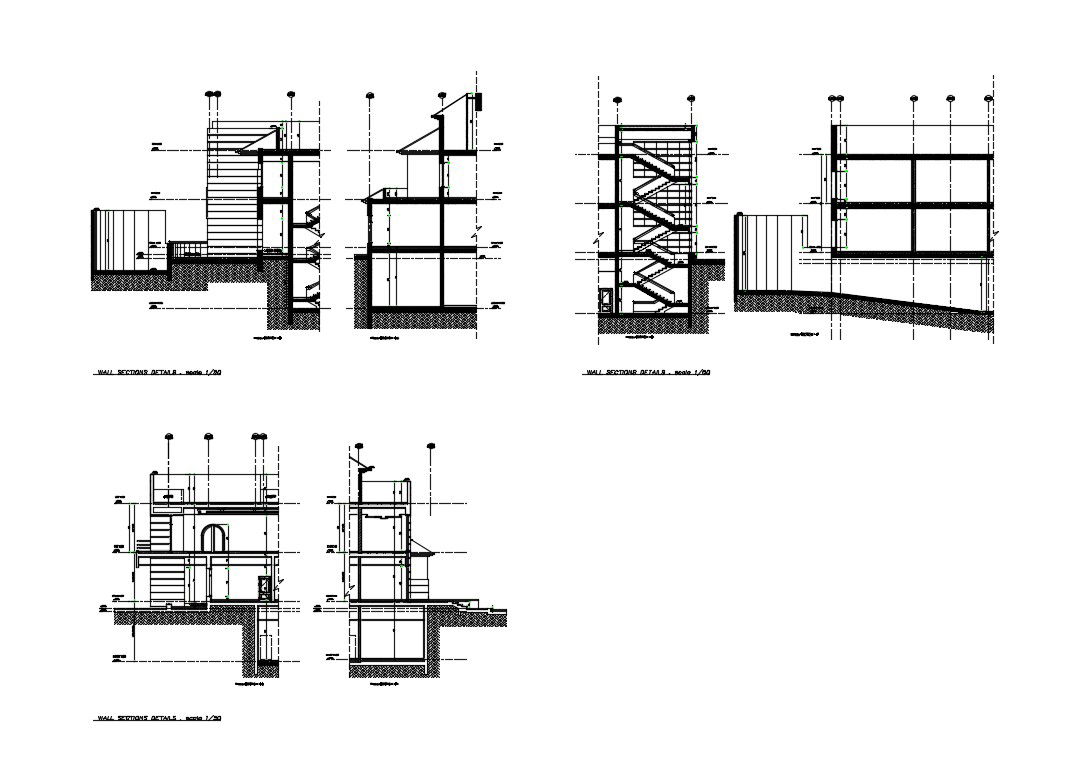 Corporate building wall section and constructive sectional details dwg file