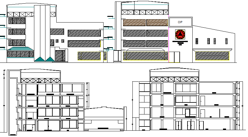 Corporate office building elevation and sectional details dwg file