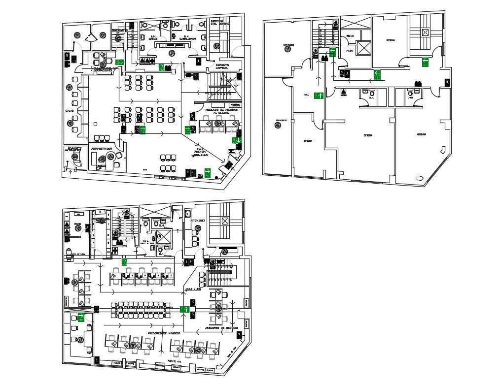 Corporate office building ground, first and terrace floor plan details dwg file
