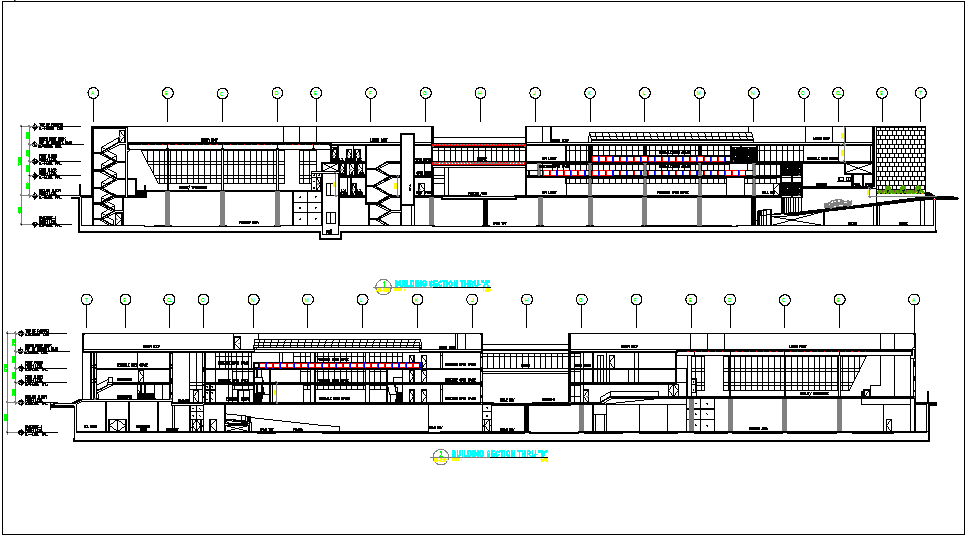 Corporate office building office section plan with section thru A and B dwg file