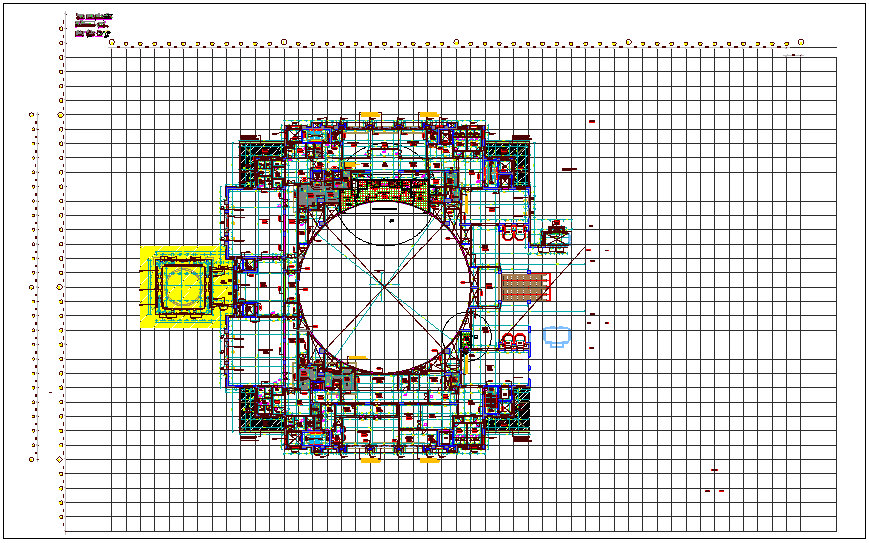 Corporate office building plan view with area dimension view dwg file
