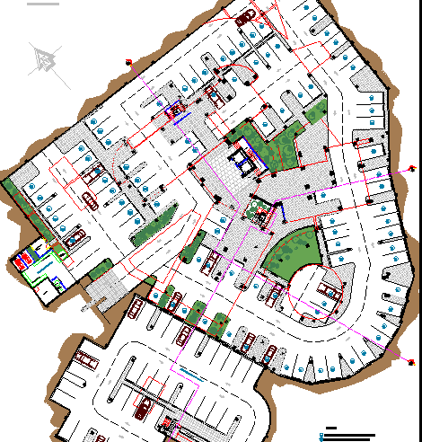 Corporate office building site plan and landscaping details dwg file