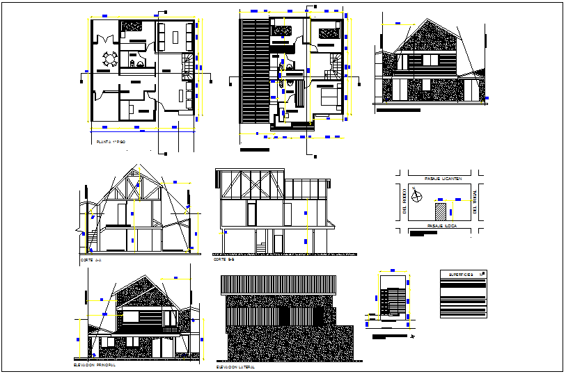 Corporate office plan view with sectional and elevation view dwg file