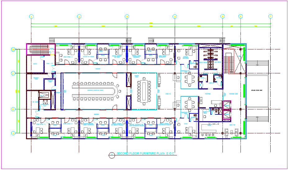 Corporate office second floor furniture plan design dwg file