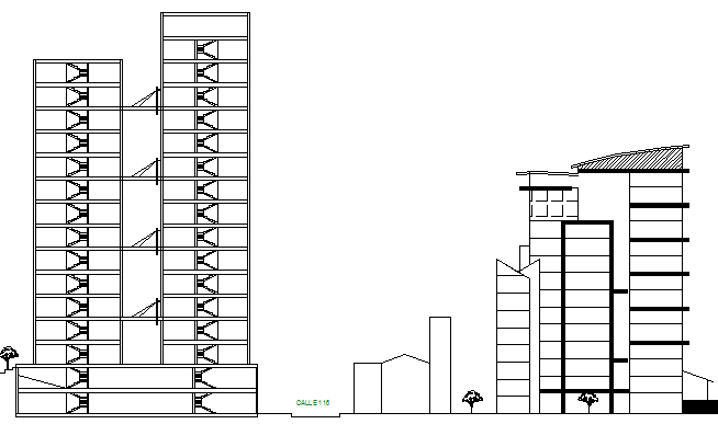 Corporate office tower elevation and section details dwg file
