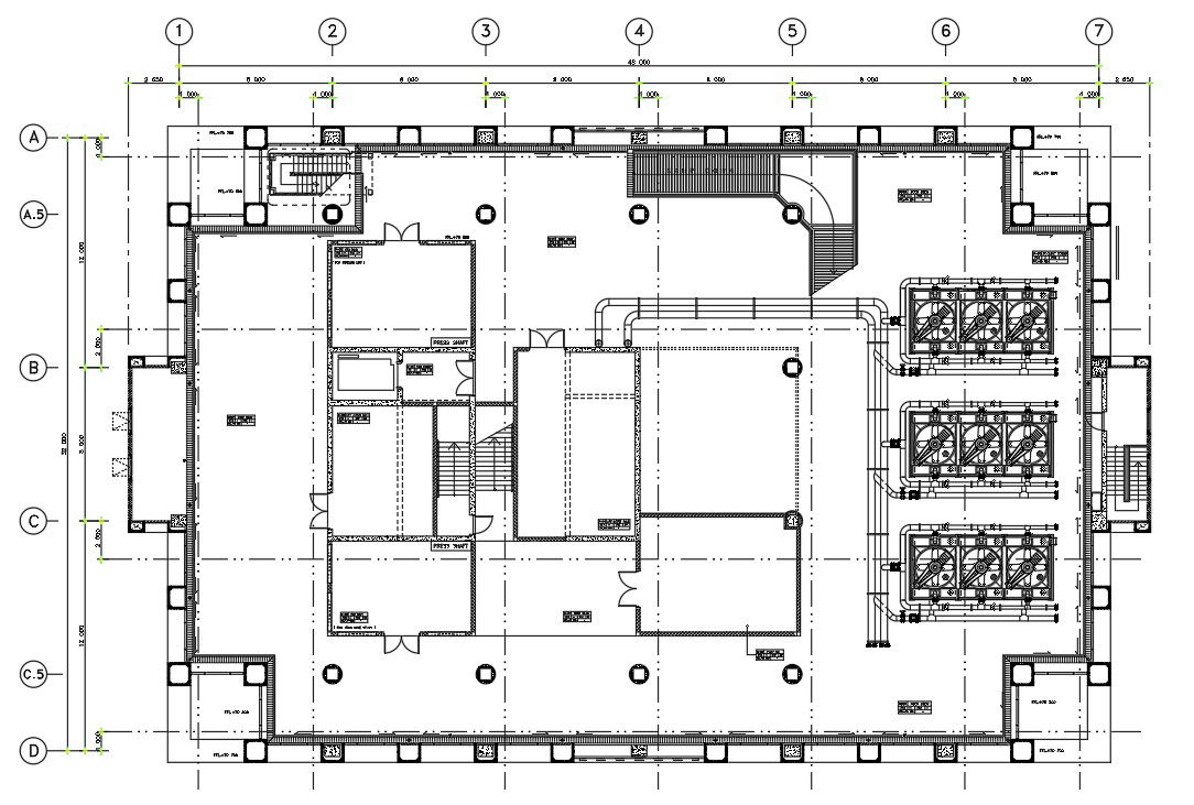 Corporate Building Floor Plan With Center Line CAD Drawing DWG File