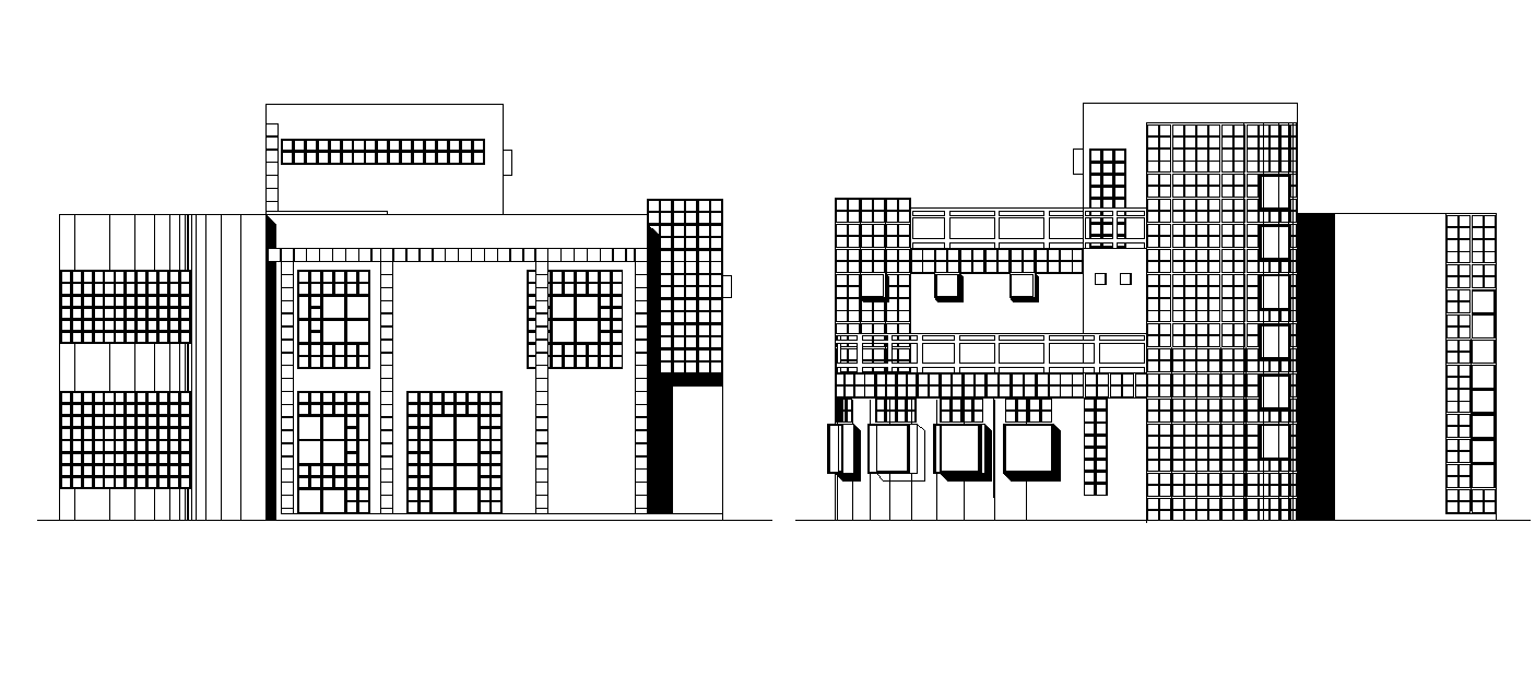 Corporate Office Building North And West Elevation Design DWG File