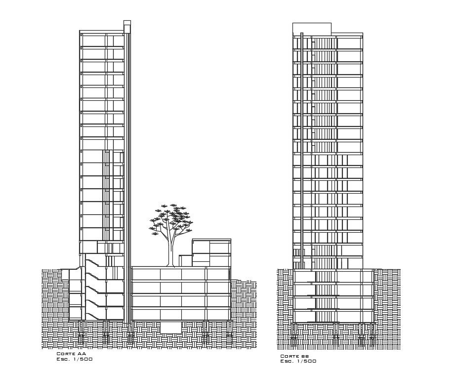 Corporate Office Building Section View Drawing DWG File
