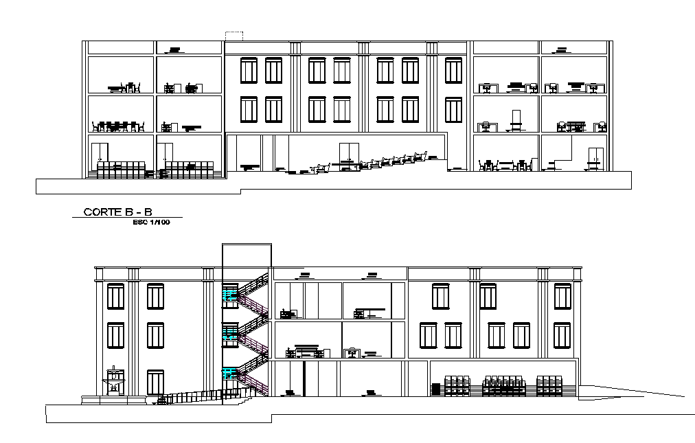 Corporate Office Building Sectional Elevation Design Download AutoCAD File
