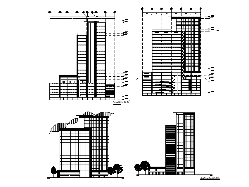 Corporate Office Building Sectional Elevation Design Download DWG File