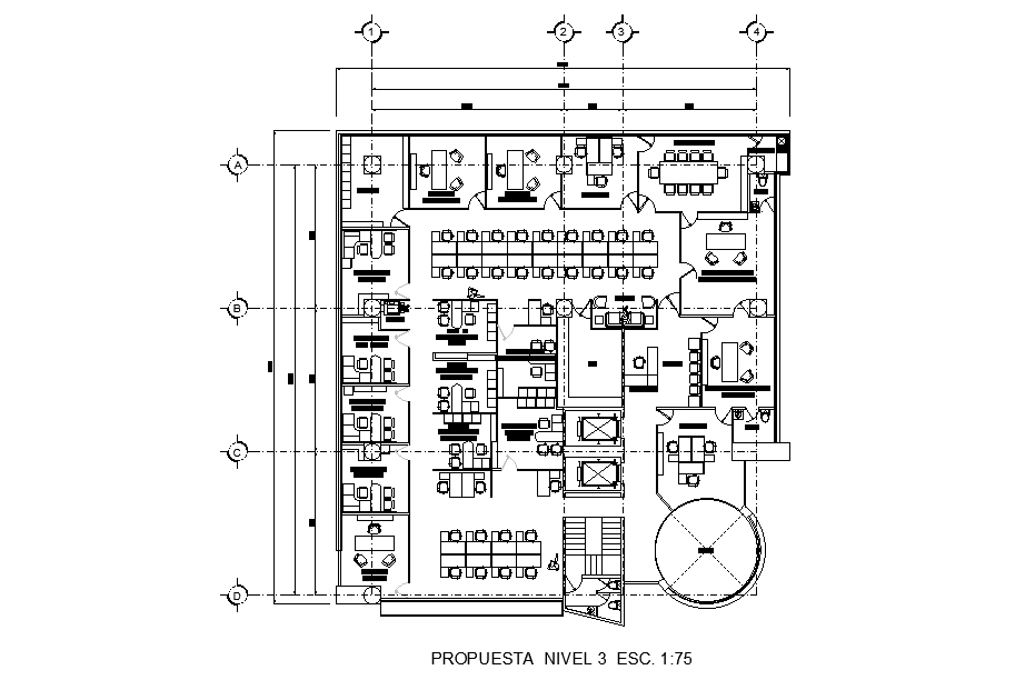 Corporate Office Floor Plan With Furniture Layout Drawing DWG File
