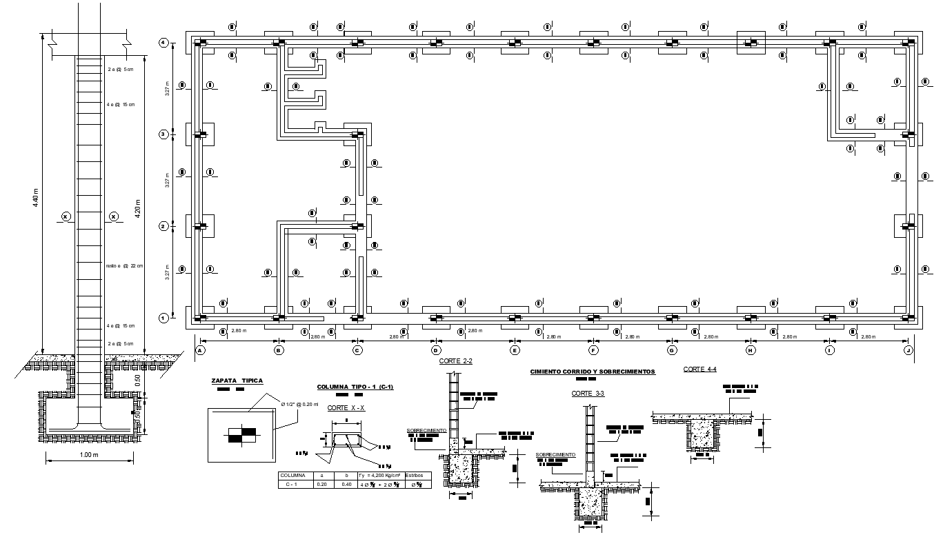 Corporate Office Foundation Layout Plan And Section CAD Drawing DWG File