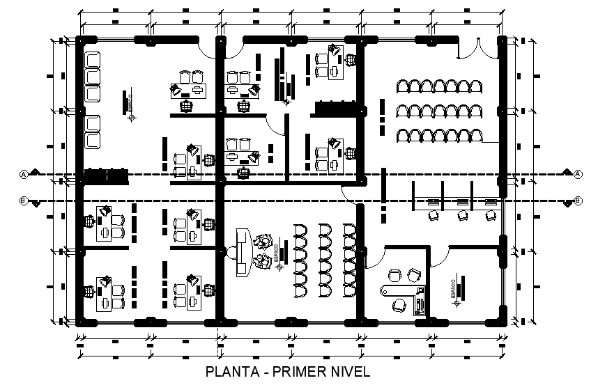 Corporate Office floor plan presented in this AutoCAD file. Download this 2d AutoCAD drawing file.