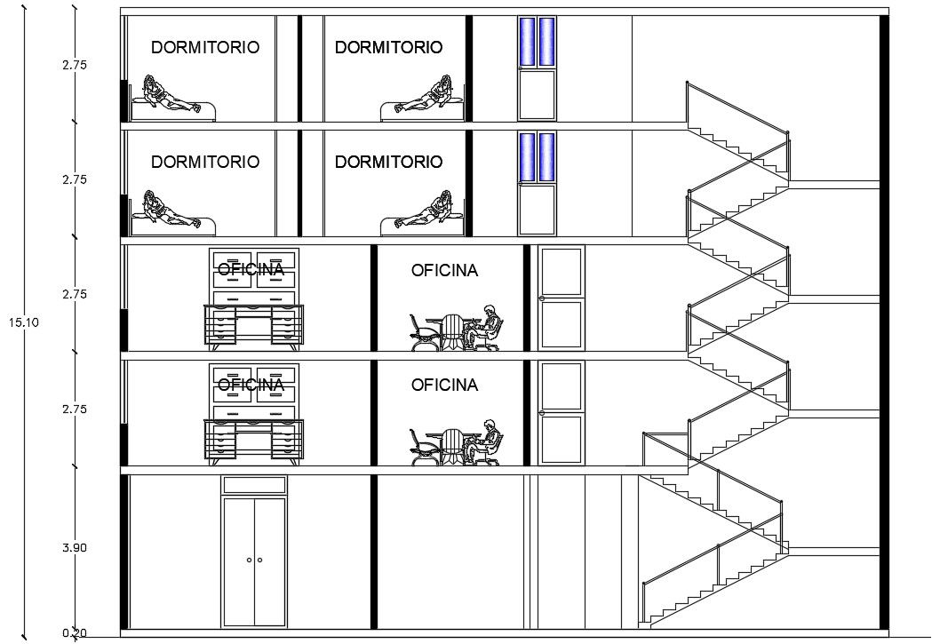 Corporate With Apartment Building Section Drawing Download DWG File