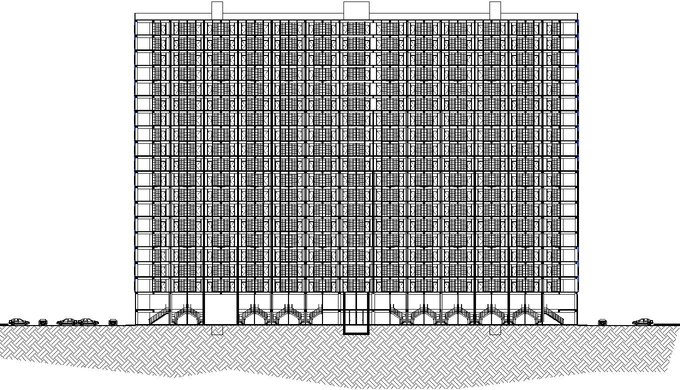 Corporate building elevation in AutoCAD, dwg file.