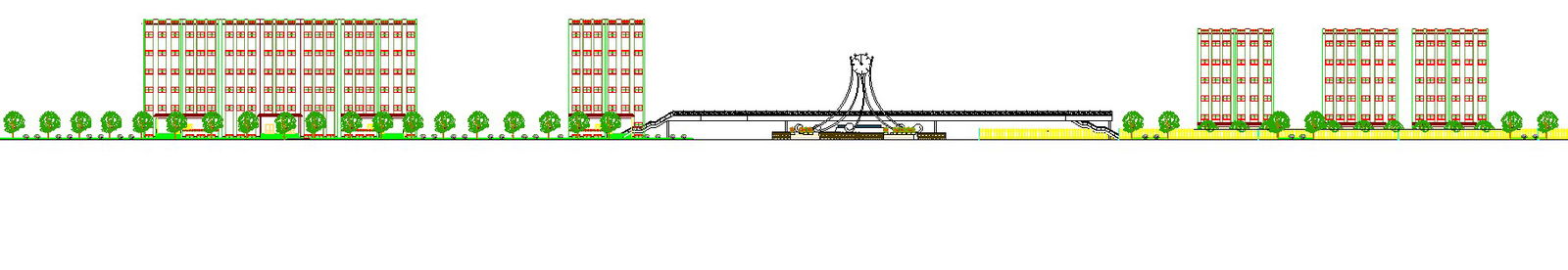 Corporate office front elevation in AutoCAD, dwg file.