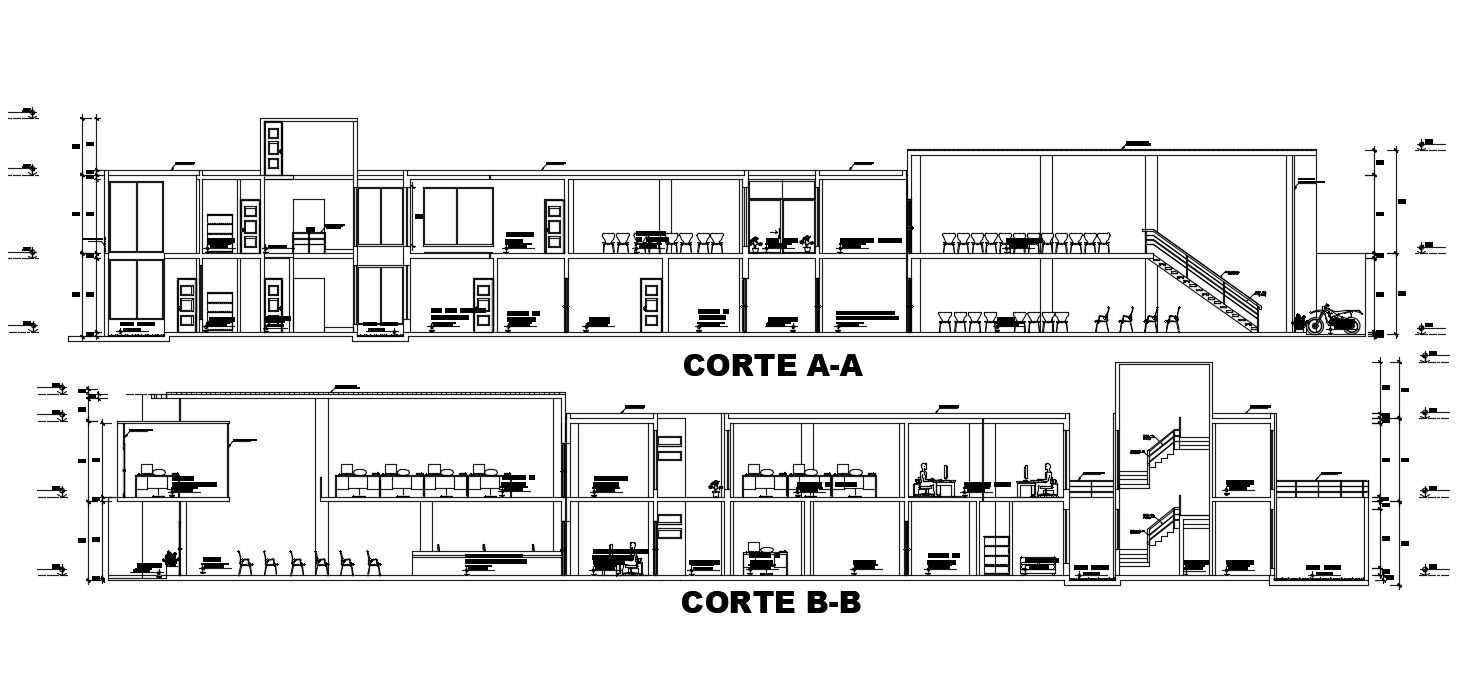 Corporate Office Interior Side Section CAD Drawing