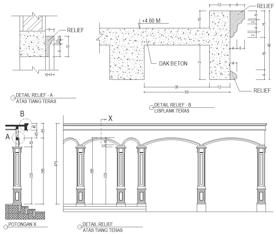 Corridor elevation with ancient pillar design detailed plan section and elevation DWG AutoCAD drawing
