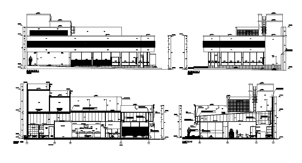 Corte & elevation of 24x6m office plan is given in this Autocad drawing file. Download now.