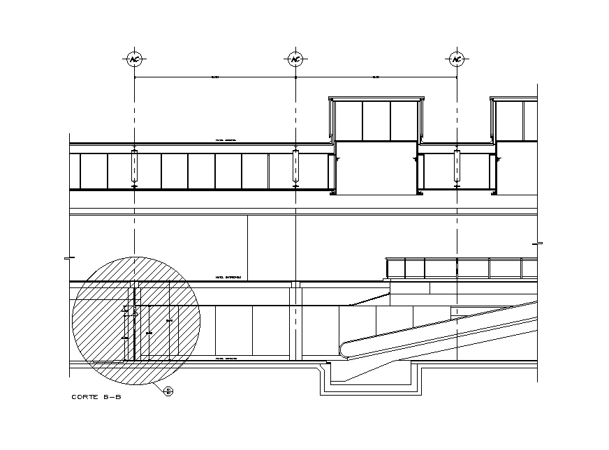 Corte of the building is given in this Autocad drawing file. Download now.