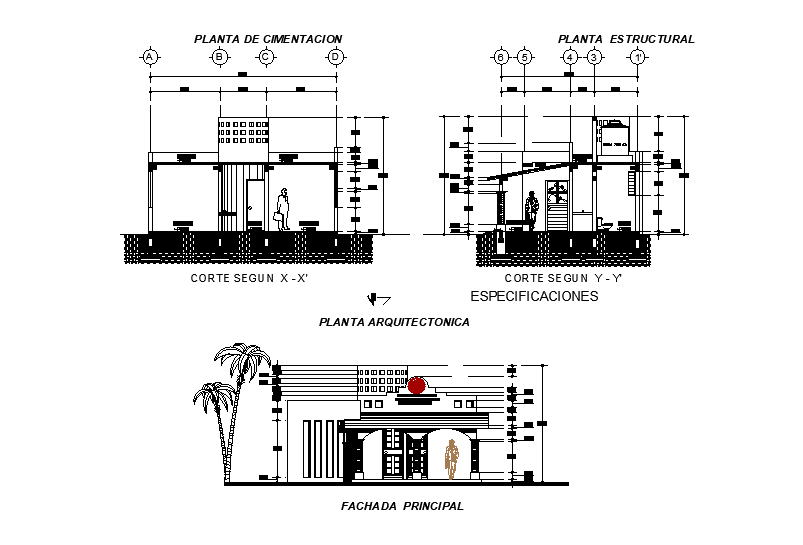 Corte of the office building has given in this Autocad drawing file. Download now.