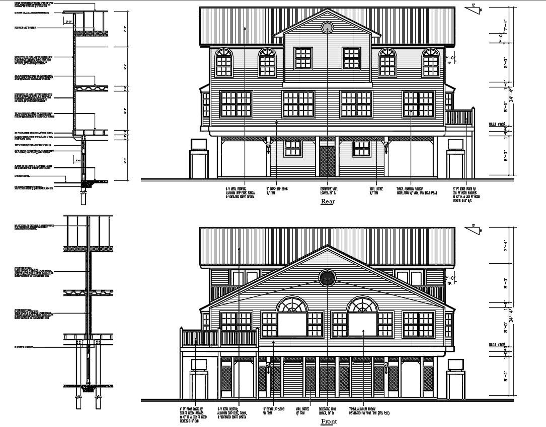 Cottage House Elevation Design AutoCAD File