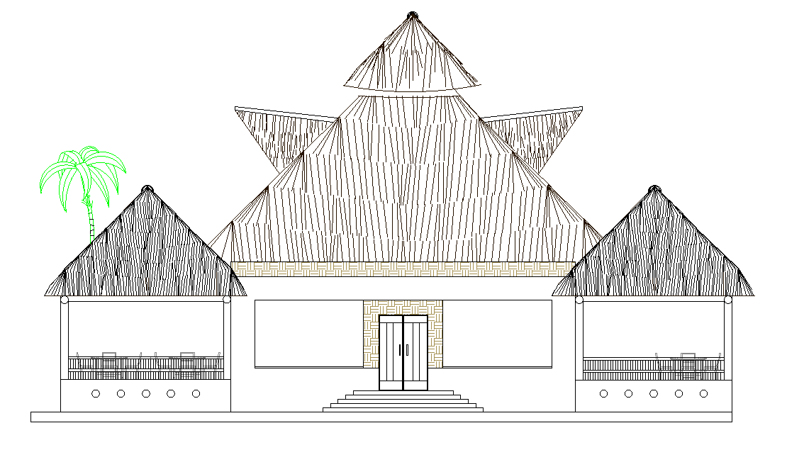 Cottage Front Elevation Design AutoCAD Drawing DWG File