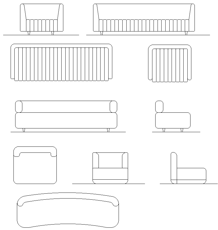 Couch Design DWG with Floor Plan Section and Elevation