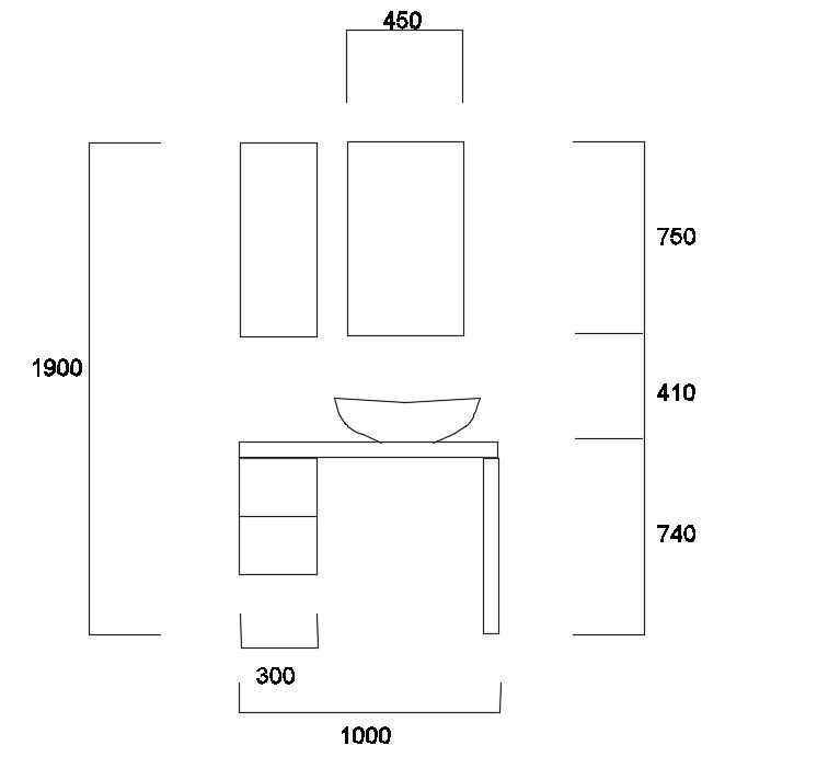 Counter Top Wash Basin With Mirror CAD Drawing