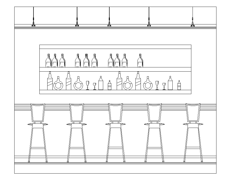 Counter Bar Front Elevation CAD Layout in DWG for Interior Design