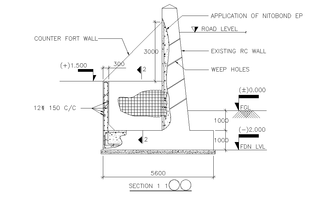 Counterfort Wall Detail Drawing in AutoCAD DWG File