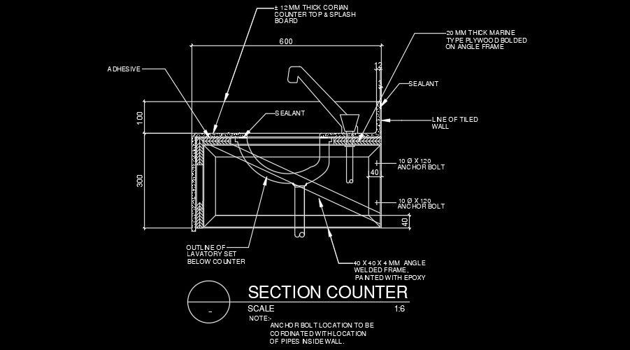 Counter section AutoCAD drawing is given in this file
